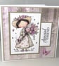 Girl with bouquet of roses Special Friend card