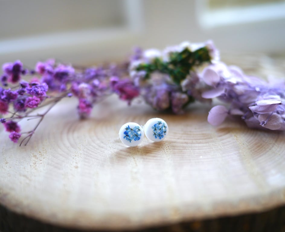 Real dried pressed Flowers in Resin with Sterling Silver