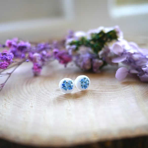 Real dried pressed Flowers in Resin with Sterling Silver