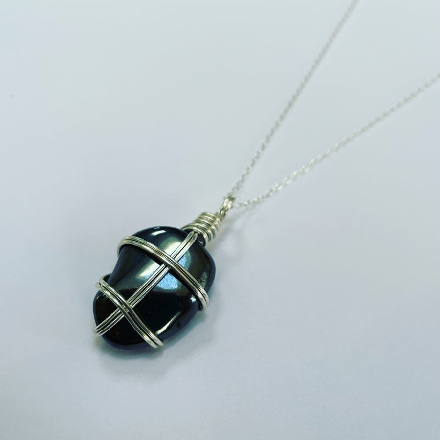 Wire wrapped Hematite pendant