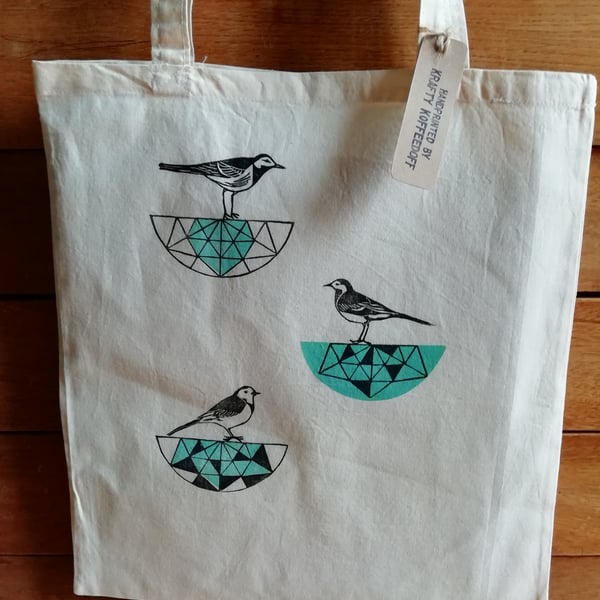 Handprinted Pied Wagtail Birdbath Tote Bag
