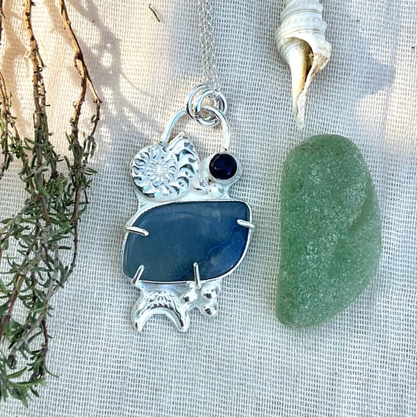 Sterling Silver And Blue Quartz With Sodalite Pendant Necklace 
