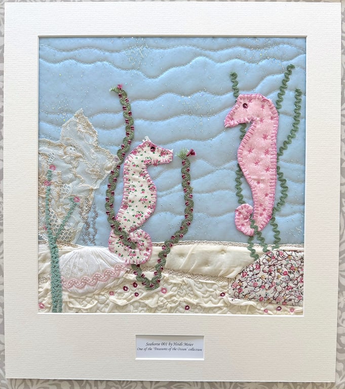 Unframed textile artwork - seahorses