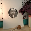 Cosy Frog Lino Print 