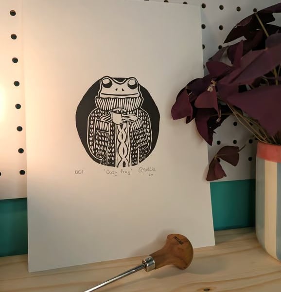 Cosy Frog Lino Print 