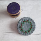 Hand Embroidered Berry Wreath Brooch