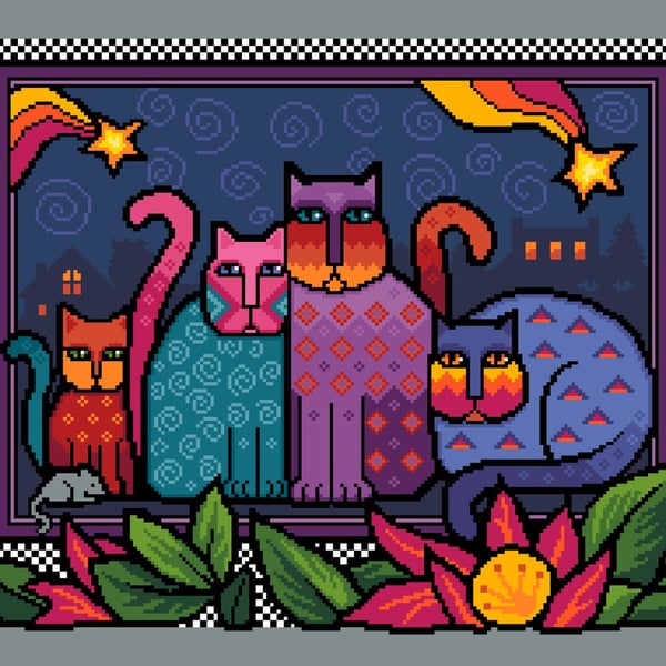 084 - Colourful Cats Series - Midnight Moggies - Cross Stitch Pattern