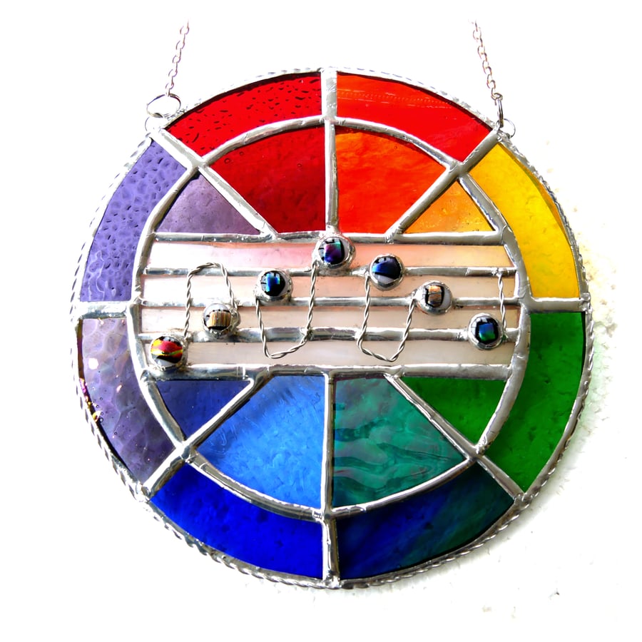 Sing a Rainbow Stained Glass Suncatcher Musical Notes Music Musician gift