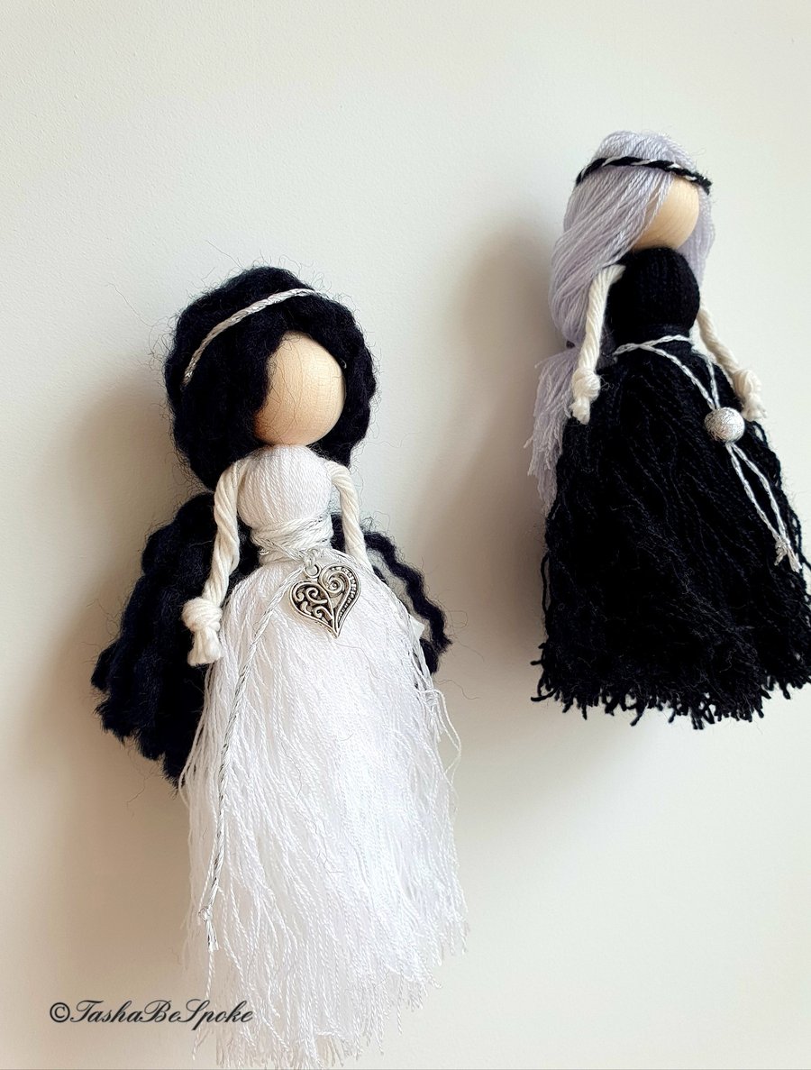 Hand crafted doll, Wood head yarn doll, Art doll, Girls room décor