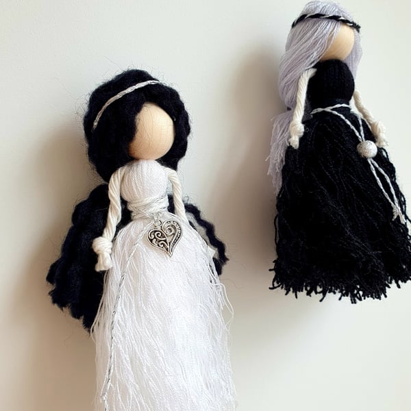 Hand crafted doll, Wood head yarn doll, Art doll, Girls room décor