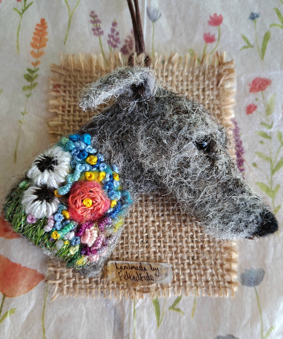 Needle Felted Lurcher Brooch