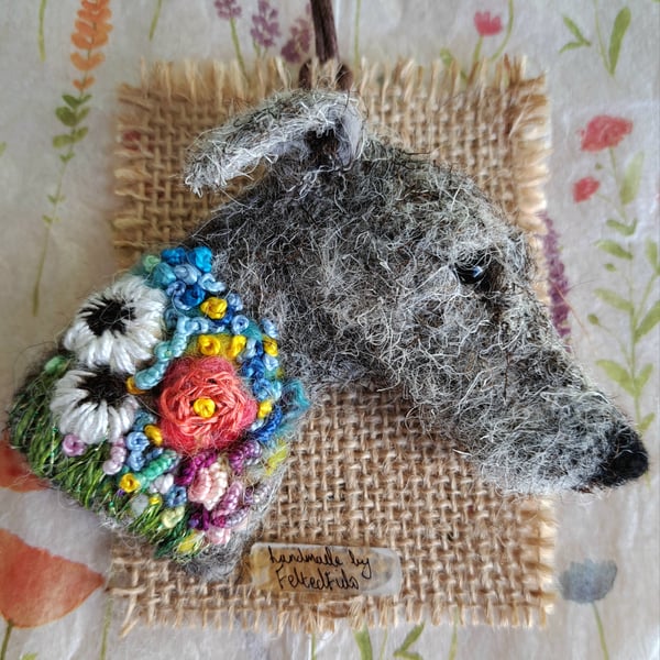 Needle Felted Lurcher Brooch
