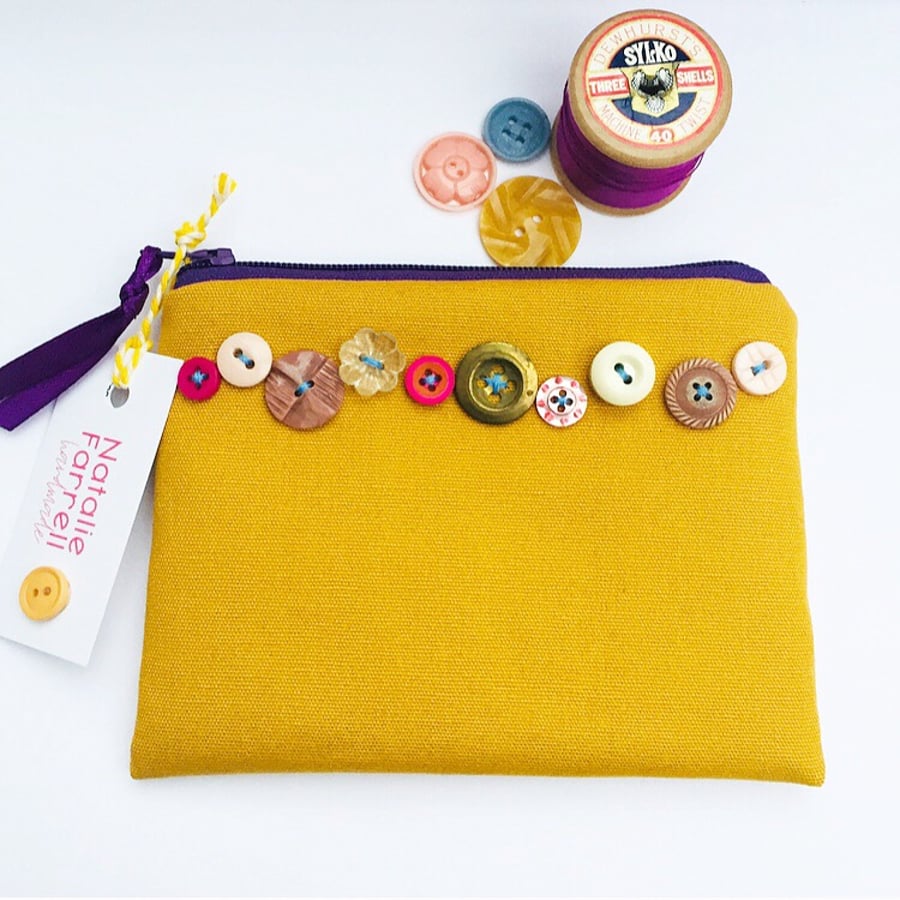 Mustard Canvas Purse with Vintage Buttons