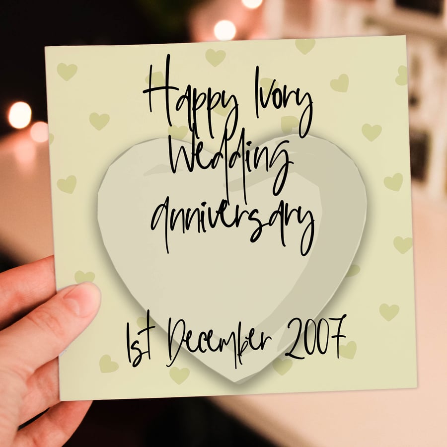 Ivory (14th) anniversary card: Personalised with date