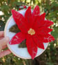 Poinsettia, wool art picture, wool fabric, needle felted 