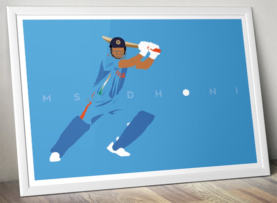 Cricket Poster - MS Dhoni - India Cricket - Minimal Art - Various Sizes