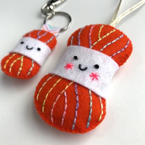 Yarn Ball Keyring and Lavender Bag Set- Clementine Orange