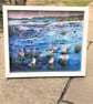 Original Lake Painting, Waterlily Pond, Ready Framed, Acrylics on Canvas Board - Image 2