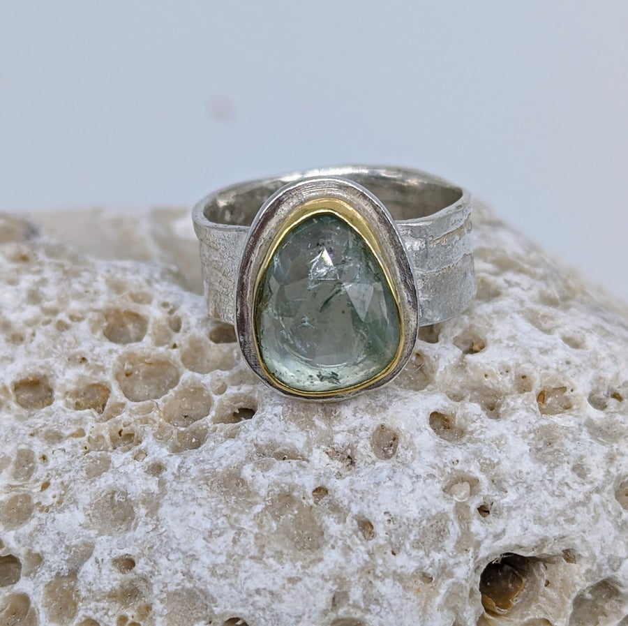 Aquamarine silver and gold ring 