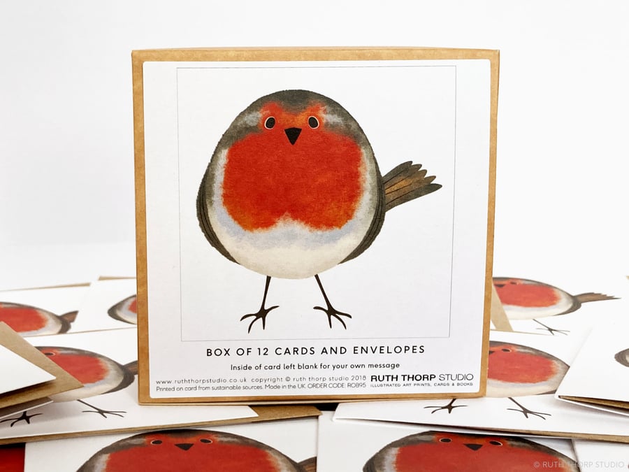 Robin - Box of 12 Small Christmas Cards, festive garden birds