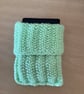 MOBILE PHONE SLEEVE 8x3.5"or 20x9cm HAND KNITTED IN GREEN YARN