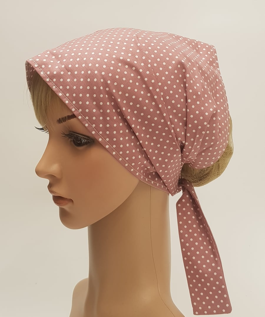Pale rose hair covering for women, wide cotton head scarf, nurse hair scarf
