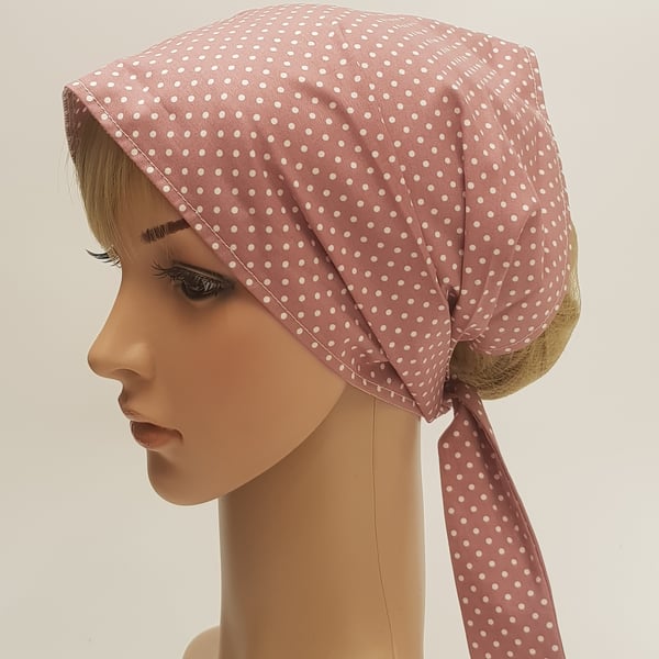 Pale rose hair covering for women, wide cotton head scarf, nurse hair scarf