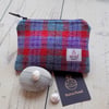 Harris Tweed large coin purse. Check weave in red, turquoise, lilac and grey