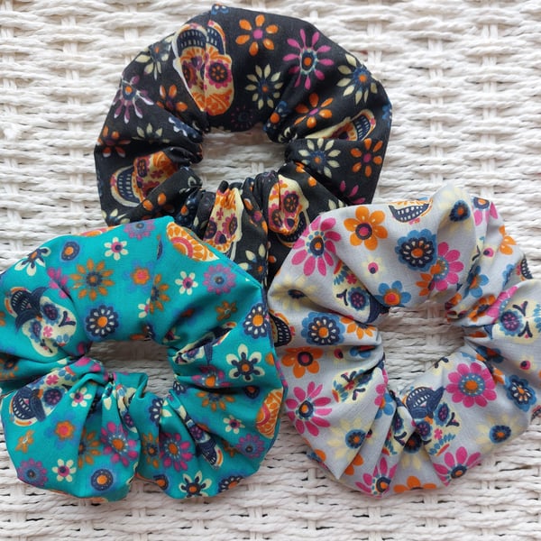 Day of Dead Hair Scrunchies Pack 3 Mixed 