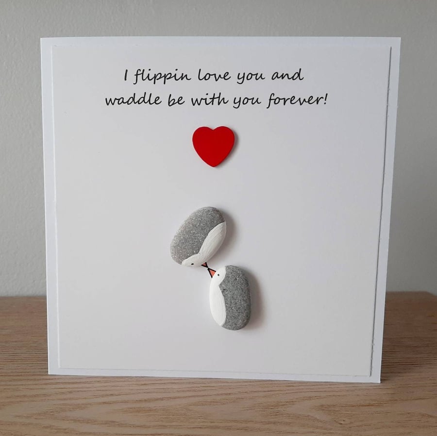 Pebble Penguin Love Card: Handmade Anniversary Card