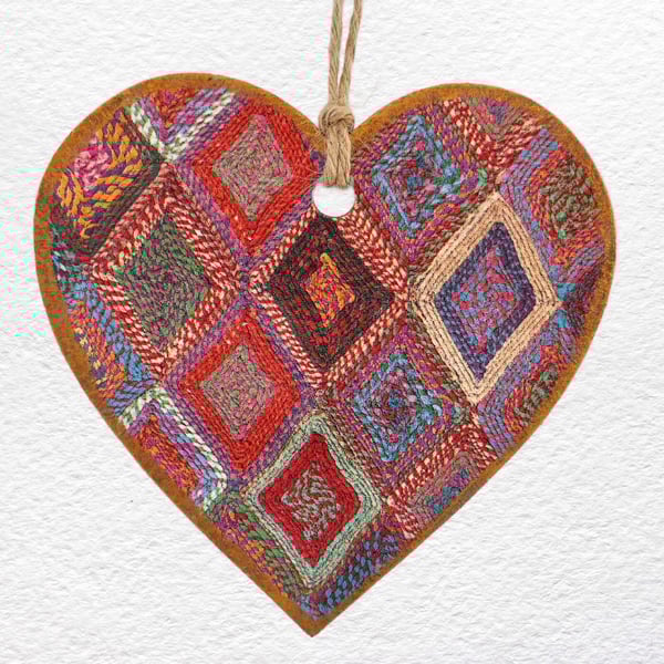 Diamond design: Decoupaged Wooden Hanging Heart 15cm (6")