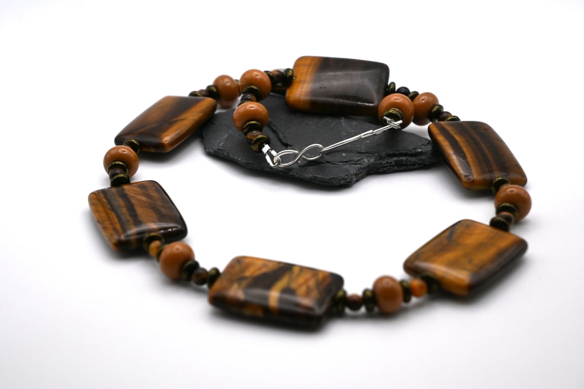 tigers eye and lampwork glass beaded necklace