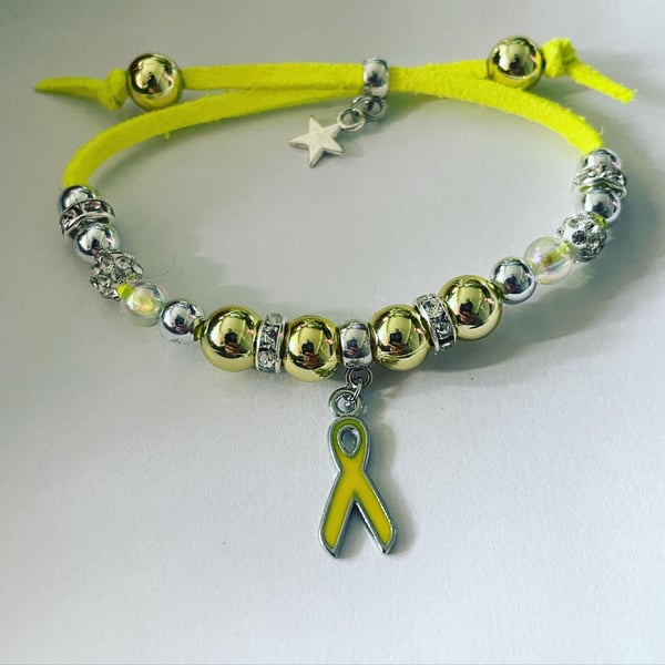 Suicide prevention,childhood cancer awareness ribbon charm bracelet suede effect