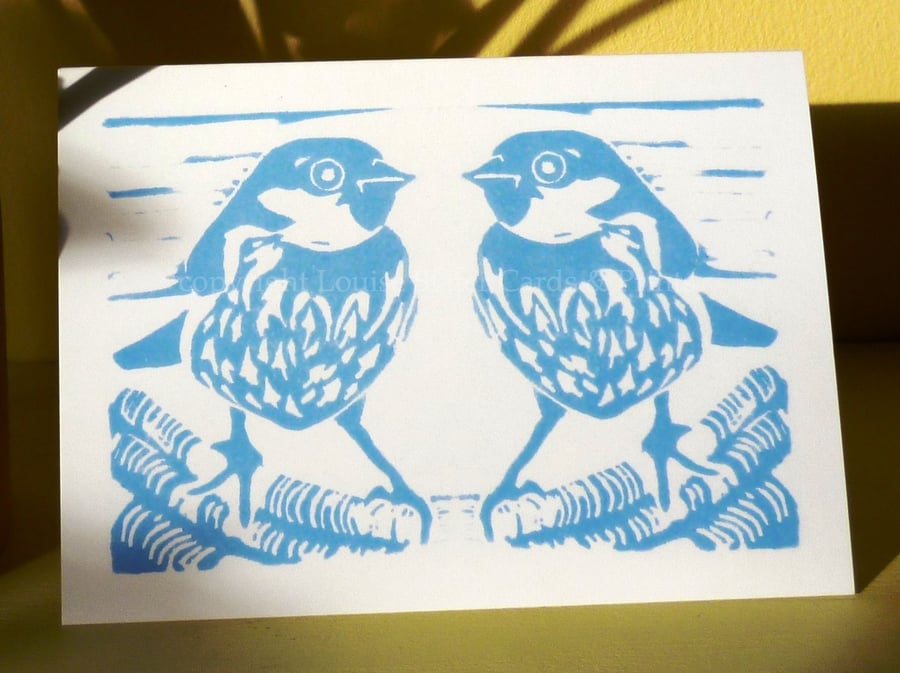 Blue Sparrows Greetings Card