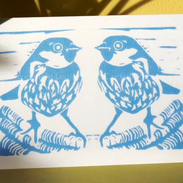 Blue Sparrows Greetings Card