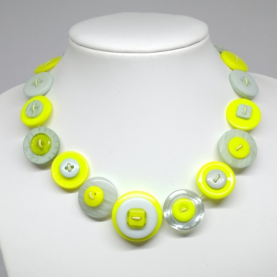 Lemon and Aqua Fancy Button Necklace