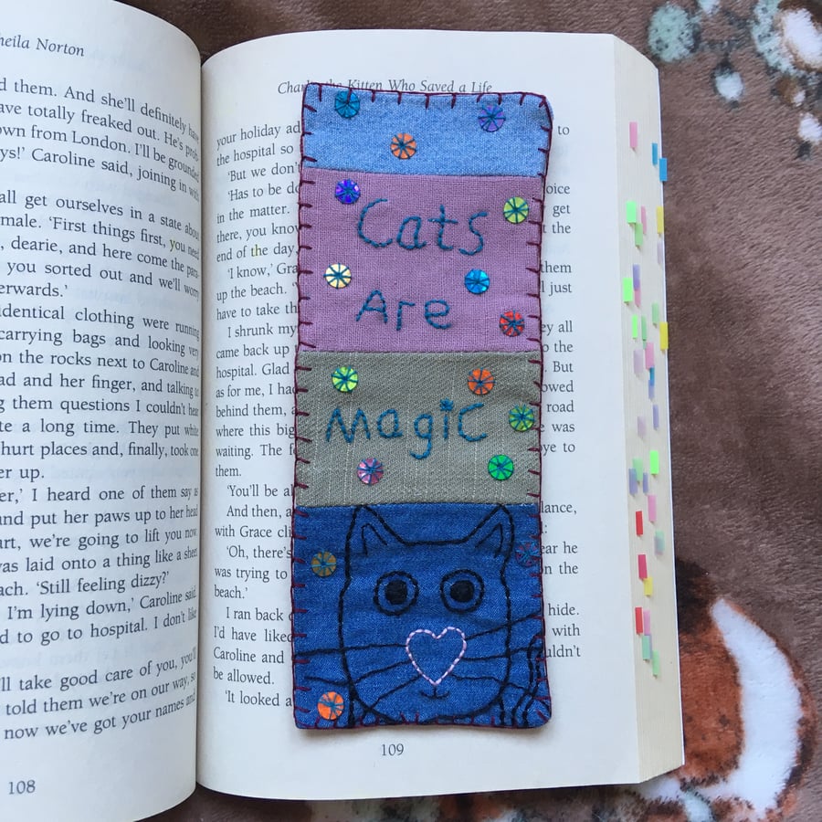 Handmade Fabric Bookmark - Cats Are Magic - Book accessories