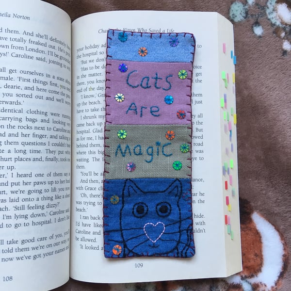 Handmade Fabric Bookmark - Cats Are Magic - Book accessories