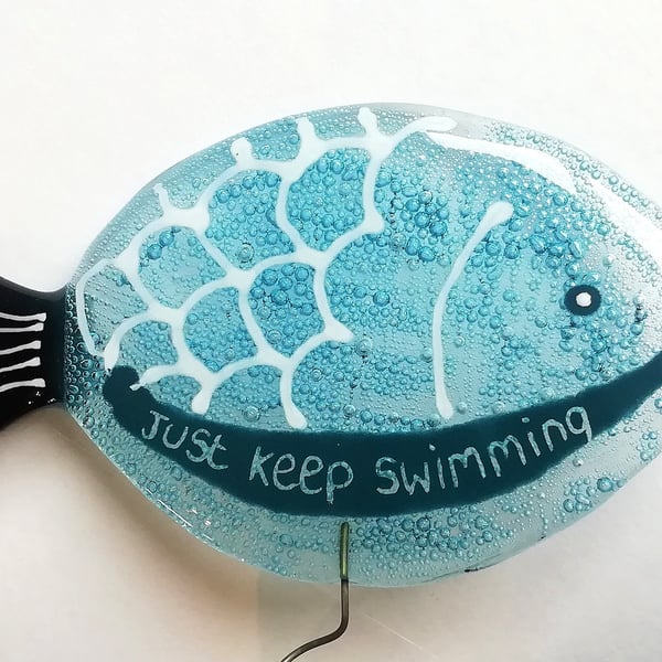 Fused Glass Fish Ornament: Bubbled Sgraffito Art