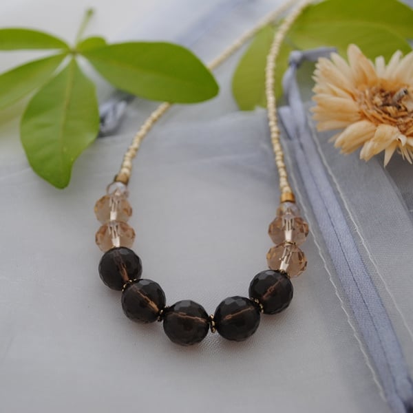 Smoky Quartz & crystal necklace