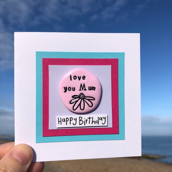 Love you Mum Happy Birthday Pocket Pebble Card