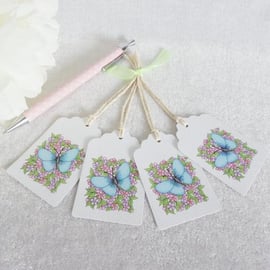 Little Flowers & Blue Butterfly Gift Tags - set of 4 tags