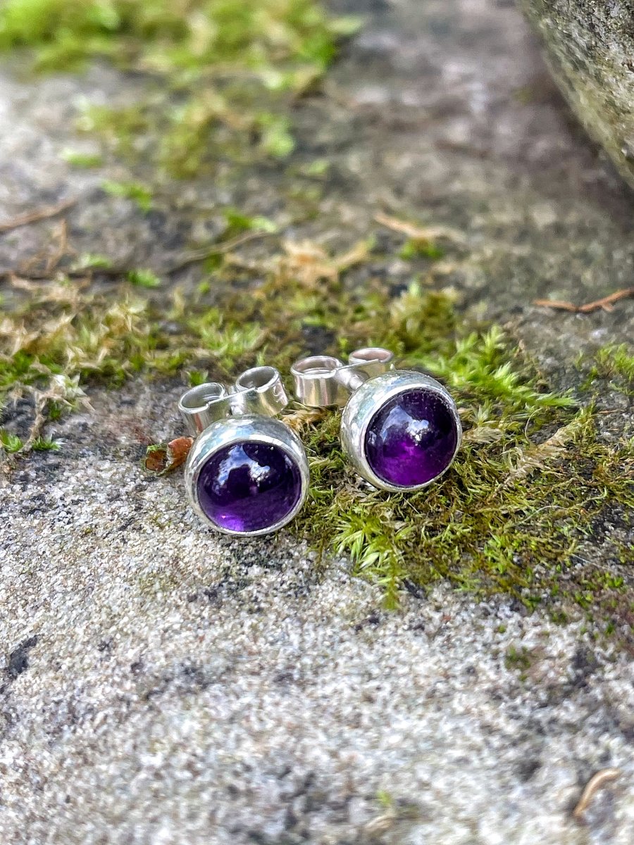 Amethyst stud earrings sterling silver, gemstone studs