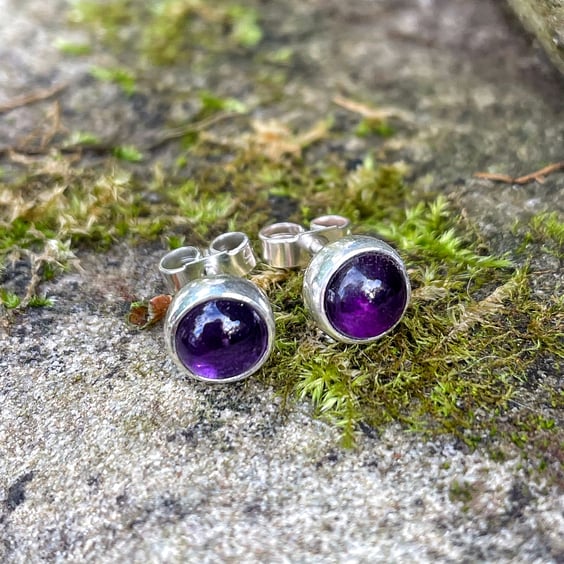 Amethyst stud earrings sterling silver, gemstone studs