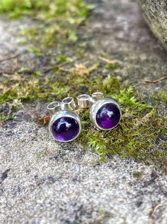 Amethyst stud earrings sterling silver, gemstone studs