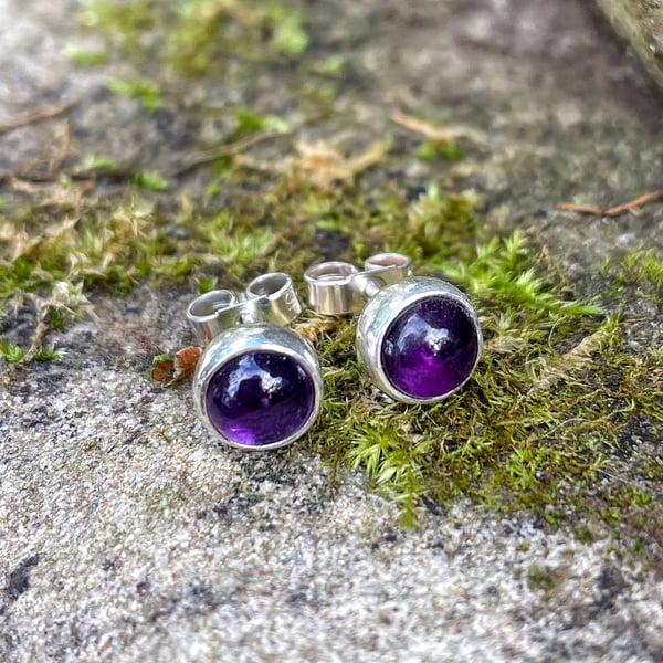 Amethyst stud earrings sterling silver, gemstone studs