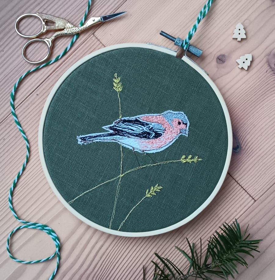 Chaffinch Embroidery Hoop Art