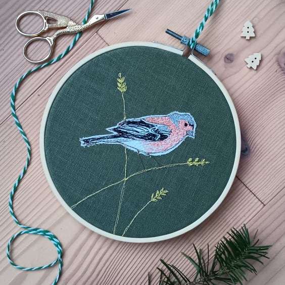 Chaffinch Embroidery Hoop Art