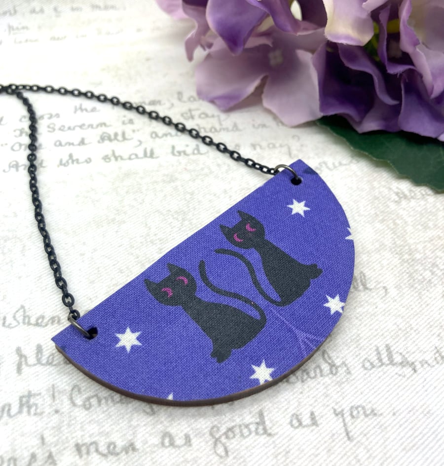 Black cats purple statement necklace 