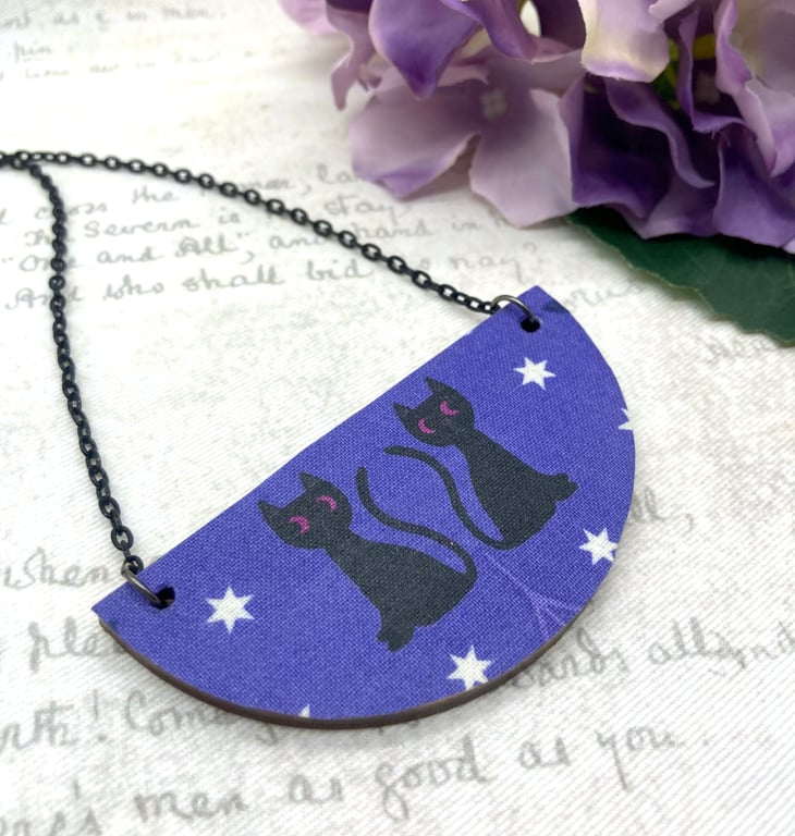 Black cats purple statement necklace 